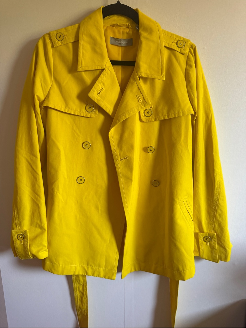 Liz Claiborne Yellow Trench Coat Medium Belted Cotton Blend Rain Jacket